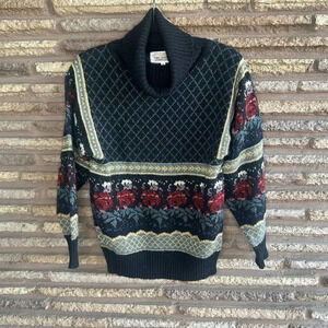 The Import Workshop Vintage Turtleneck Tulip Floral Band Wool Blend Sweater